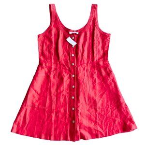 NEW Loft Linen-Blend Red Button Front Dress - Size 14